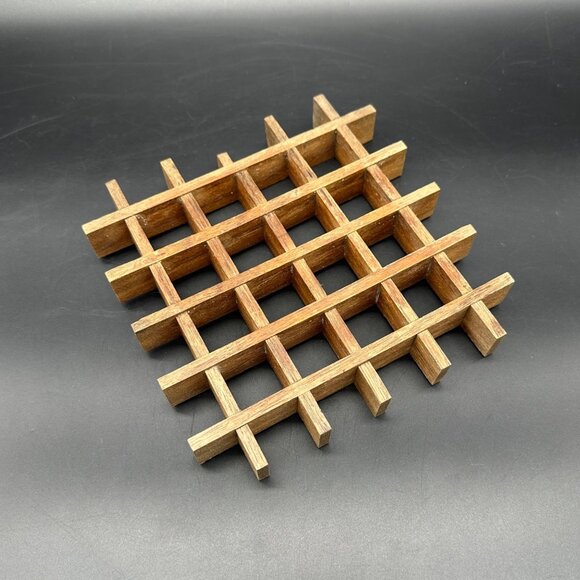 Vintage Grid Display Shelf Miniature Rustic Wooden Holder Retro Brown Boho - Picture 1 of 9